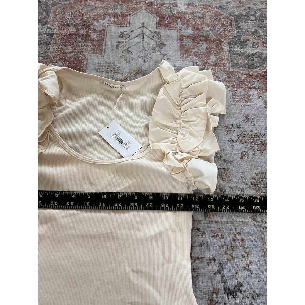 Ulla Johnson Koa Top in Cream Ribbed Knit Ruffle Cap Sleeve Size P Petite - Picture 6 of 10